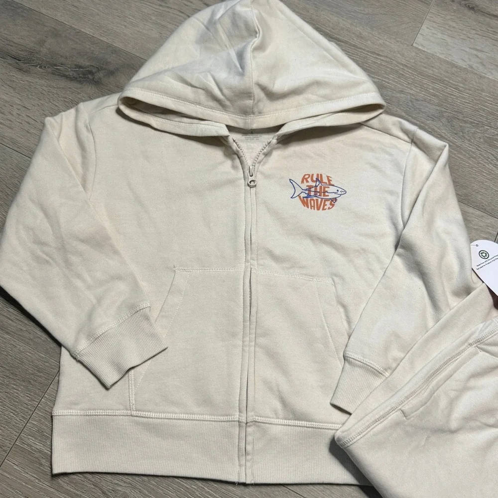 NWT Wonder Nation Boys Cream Rule the Waves Shark Hoodie and‎ Joggers Set Size 8